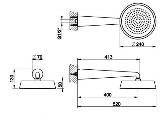 Тропический душ Gessi Cono 45151 24х24 схема 2 Тропический душ Gessi Cono 45151 24х24 схема 2