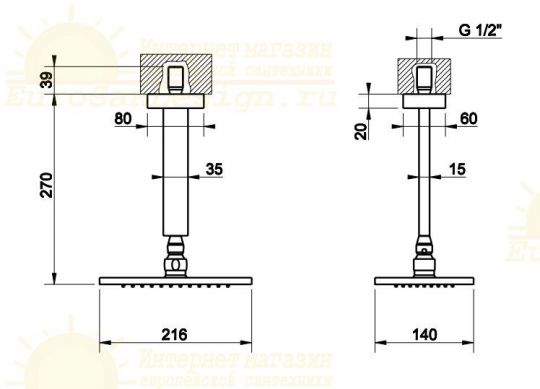 Тропический душ Gessi Rettangolo 20151 21,6х14 схема 2
