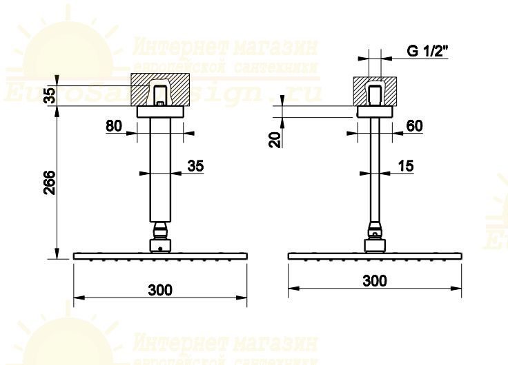 Тропический душ Gessi Rettangolo 15186 30х30 ФОТО