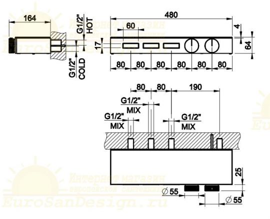 Смеситель для ванны c душем Gessi Hi-Fi 63024 схема 2 Смеситель для ванны c душем Gessi Hi-Fi 63024 схема 2