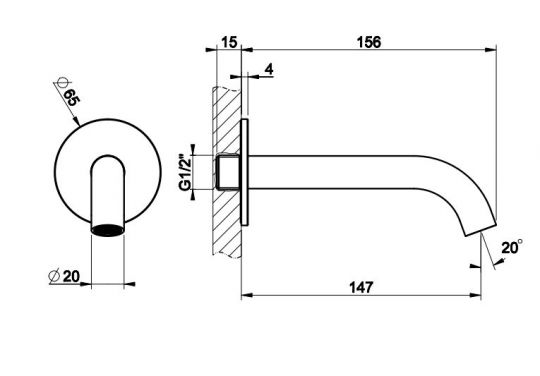 Излив настенный Gessi Flessa 54010 схема 2 Излив настенный Gessi Flessa 54010 схема 2