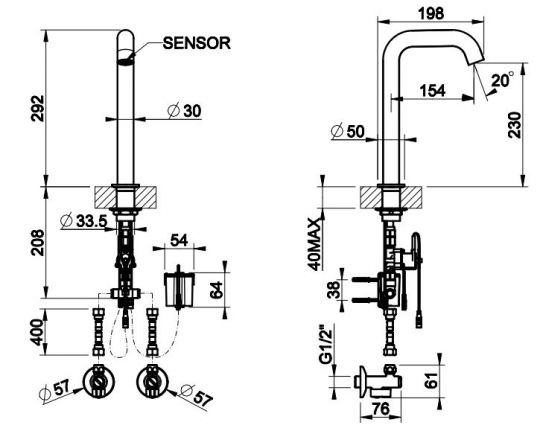 Смеситель электронный для раковины Gessi Meccanica 54280 схема 2 Смеситель электронный для раковины Gessi Meccanica 54280 схема 2