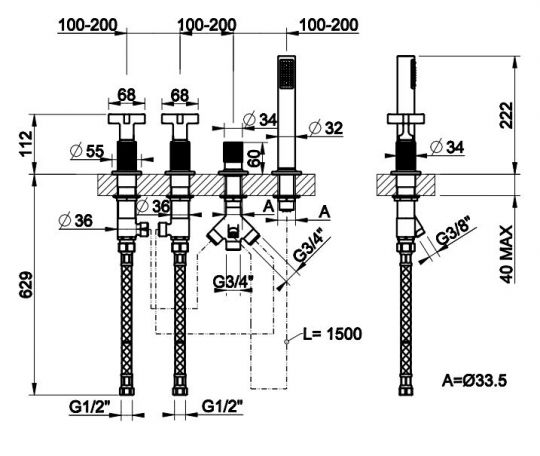 Смеситель для ванны Gessi Inciso 58143 схема 2 Смеситель для ванны Gessi Inciso 58143 схема 2