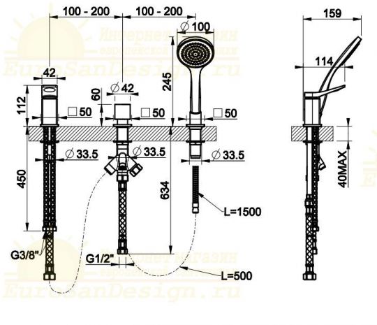 Смеситель для ванны Gessi Rilievo 59043 схема 2 Смеситель для ванны Gessi Rilievo 59043 схема 2