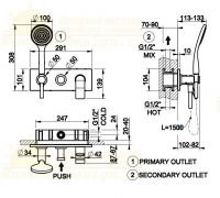 Смеситель для ванны c душем Gessi Rilievo 59140 схема 2 Смеситель для ванны c душем Gessi Rilievo 59140 схема 2