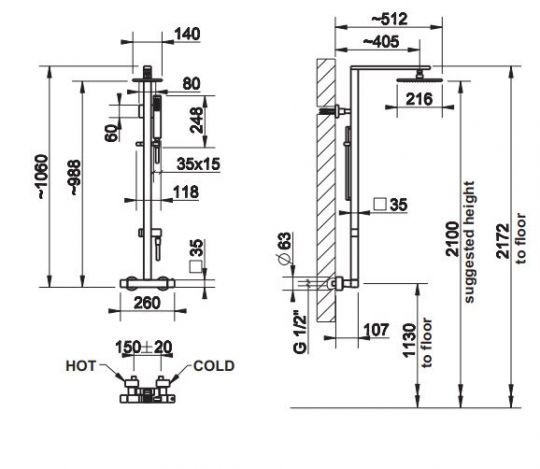 Душевая колонна с тропическим душем Gessi Rettangolo 23451 схема 2