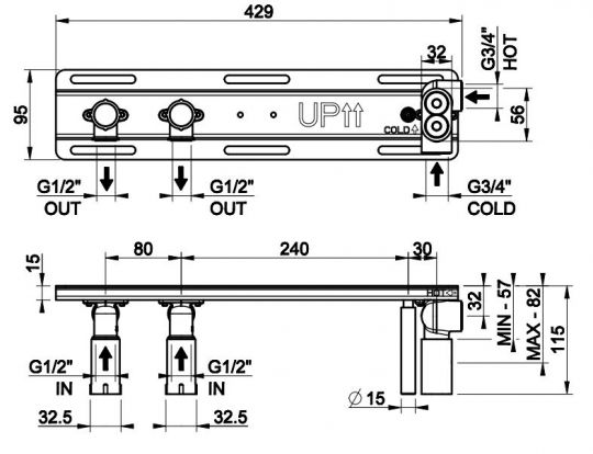 Внутренняя часть смесителя Gessi 63021 на 2 потребителя схема 2