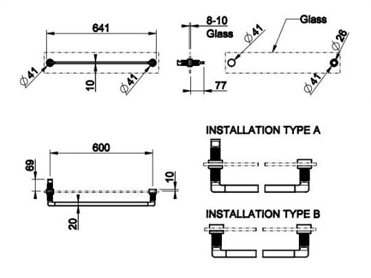 Итальянский полотенцедержатель Gessi Inciso 58617 с креплением на стекло 64,1х7,7 схема 2 Итальянский полотенцедержатель Gessi Inciso 58617 с креплением на стекло 64,1х7,7 схема 2