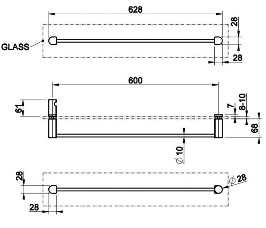 Держатель полотенец на стекло Gessi Rilievo 59566 62,8х6,8 схема 2 Держатель полотенец на стекло Gessi Rilievo 59566 62,8х6,8 схема 2
