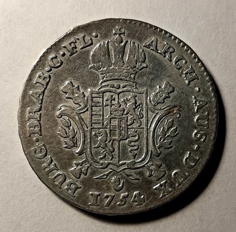 1/2 дукатона 1754 Австрийские Нидерланды Редкий год AUNC-XF