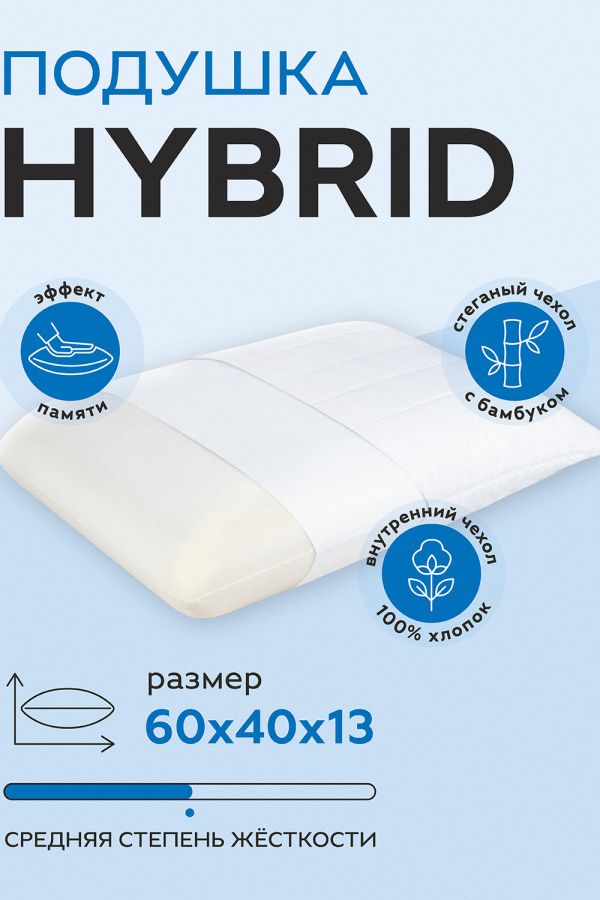 Анатомическая подушка HYBRID 60х40х13 [в ассортименте]