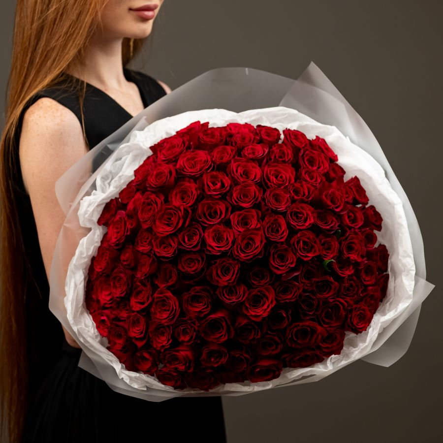 101 красная роза (кения 40см)