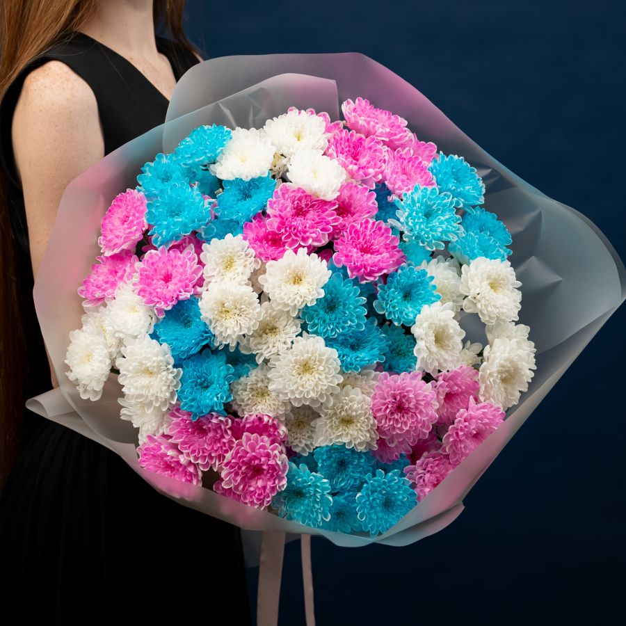 15 хризантем цвета микс крашенная