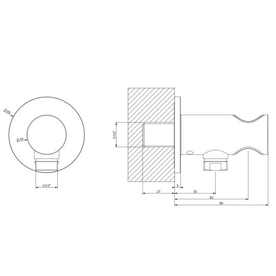 Штуцер с держателем душевой лейки Gessi Origini 63461 схема 2 Штуцер с держателем душевой лейки Gessi Origini 63461 схема 2