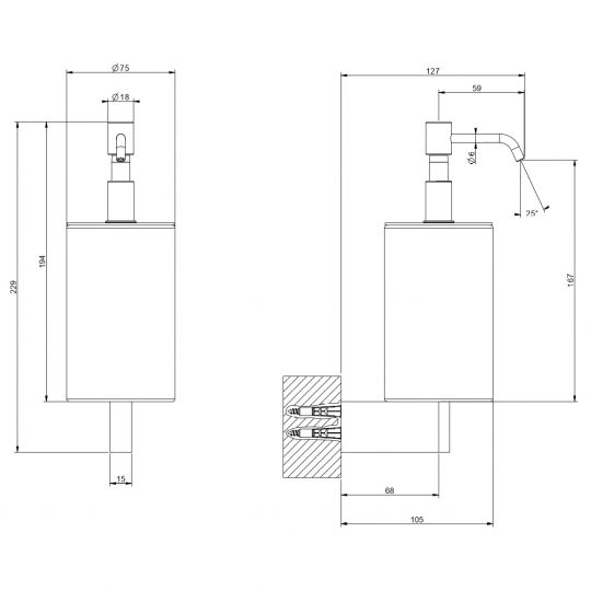 Настенный дозатор для жидкого мыла Gessi Origini Accessories 66413 схема 2