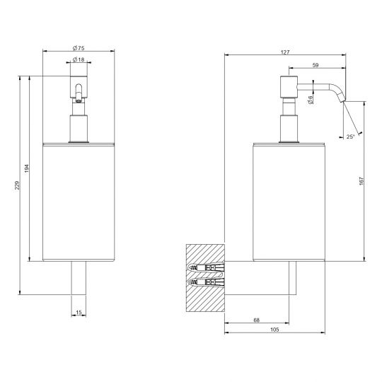 Дозатор для жидкого мыла черный Gessi Origini Accessories 66414 схема 2 Дозатор для жидкого мыла черный Gessi Origini Accessories 66414 схема 2