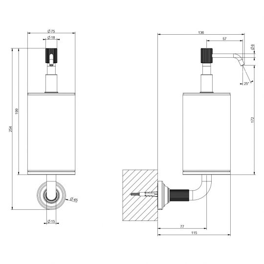 Дозатор для жидкого мыла настенный Gessi Venti20 Accessories 65414 схема 2 Дозатор для жидкого мыла настенный Gessi Venti20 Accessories 65414 схема 2