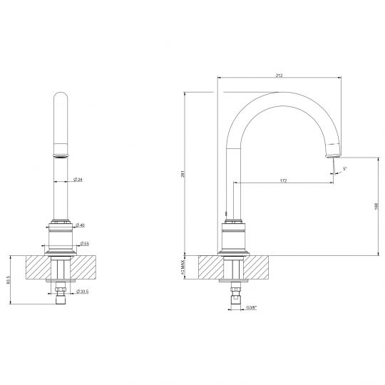 Излив отдельностоящий для раковины Gessi Venti20 65025 схема 2 Излив отдельностоящий для раковины Gessi Venti20 65025 схема 2