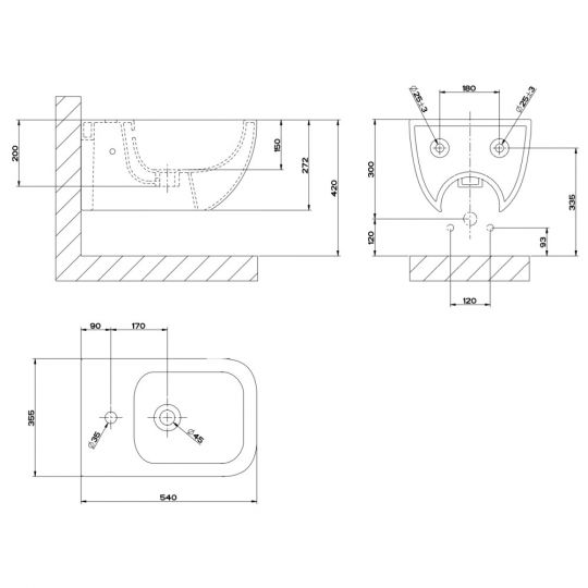 Подвесное биде Gessi Origini Total Look 39115 схема 4