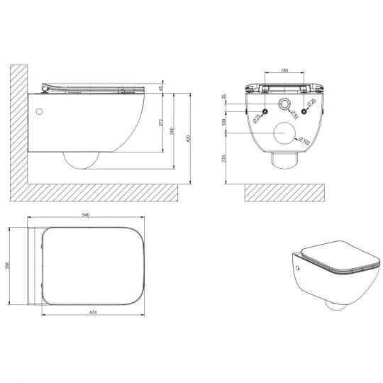 Унитаз подвесной Gessi Origini Total Look 39118 схема 2