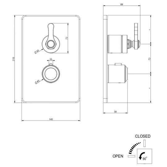 Смеситель для ванны и душа термостатический Gessi Venti20 65133 схема 2