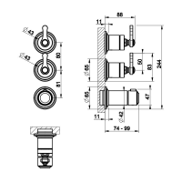 Смеситель термостатический Gessi Venti20 настенный 65334 схема 2 Смеситель термостатический Gessi Venti20 настенный 65334 схема 2