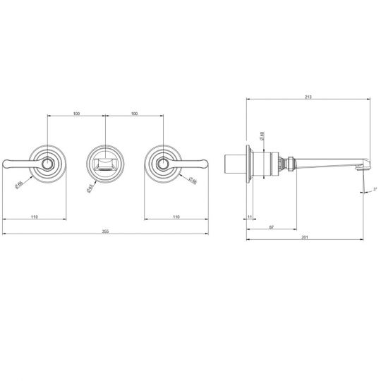 Смеситель настенный Gessi Venti20 65091 схема 2