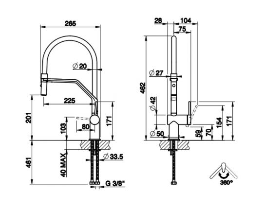 Кухонный смеситель Gessi Inedito 60429 с выдвижным изливом схема 2