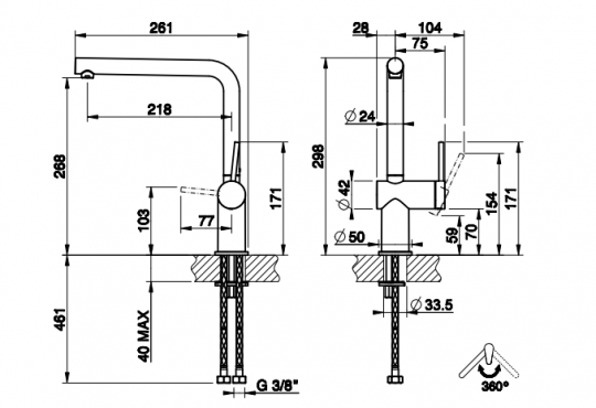 Смеситель Gessi Inedito для кухни 60401/60403 схема 2 Смеситель Gessi Inedito для кухни 60401/60403 схема 2
