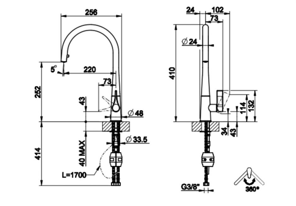 Смеситель для кухни Gessi Proton 17151/17153 ФОТО