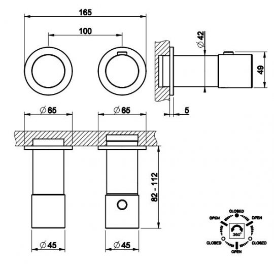 Встраиваемый термостат Gessi Habito RIGATO на 3 потребителя 70536 схема 3 Встраиваемый термостат Gessi Habito RIGATO на 3 потребителя 70536 схема 3