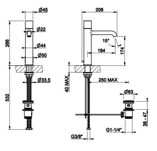 Смеситель для раковины Gessi Habito 70005 схема 2 Смеситель для раковины Gessi Habito 70005 схема 2