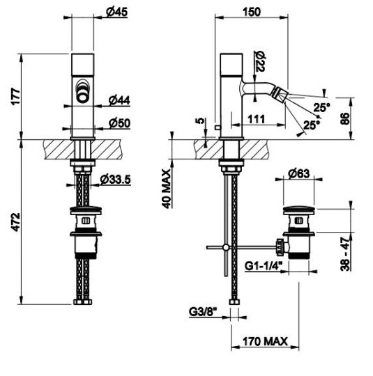 Смеситель для биде Gessi Habito CESELLO 70407 схема 2 Смеситель для биде Gessi Habito CESELLO 70407 схема 2