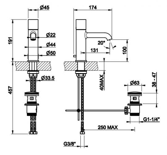 Смеситель для раковины Gessi Habito 70001 схема 2