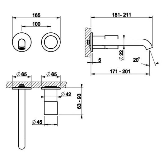 Смеситель для раковины Gessi Habito 70088 схема 2