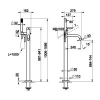 Смеситель для ванны напольный Gessi Emporio Via tortona с душевой лейкой 24943 схема 2