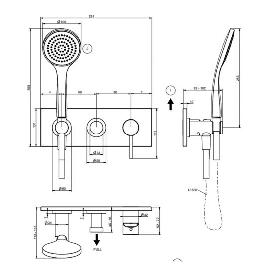 Смеситель Gessi Emporio Via tortona для душа 44829 схема 2