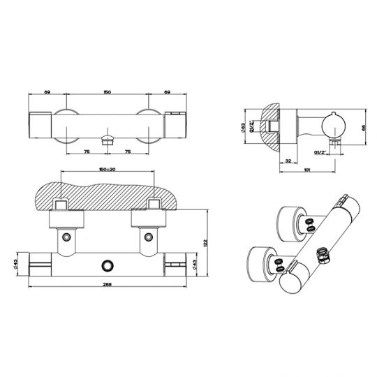 Смеситель для душа наружный Gessi Emporio Via tortona для душа 18731 схема 2