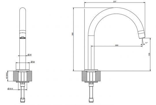 Излив для кухни Gessi Emporio Via tortona с 1 отверстием 18623 схема 2 Излив для кухни Gessi Emporio Via tortona с 1 отверстием 18623 схема 2