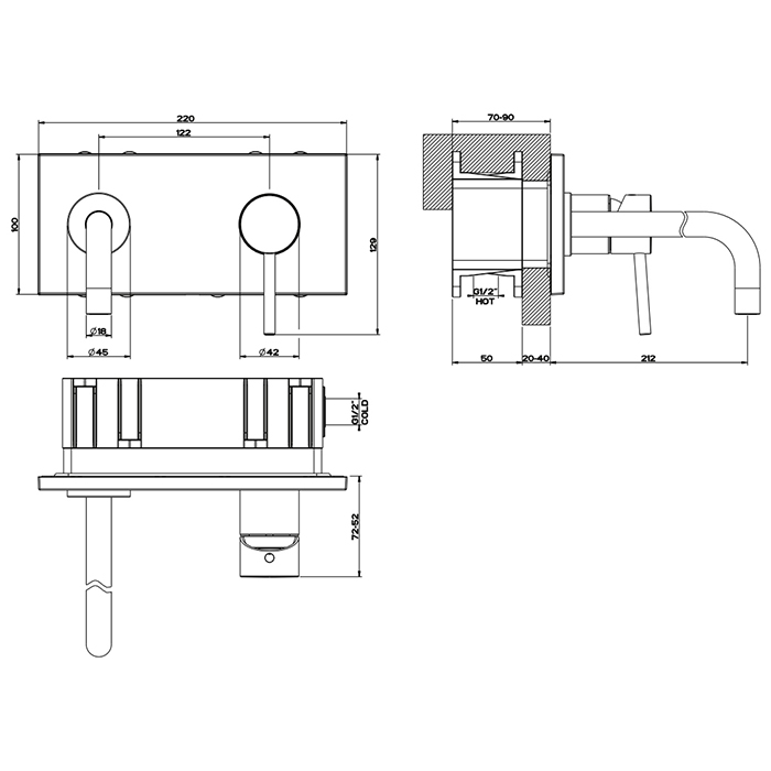 Смеситель скрытого монтажа для раковины Gessi Emporio Via tortona с изливом 21,2см 44827 ФОТО
