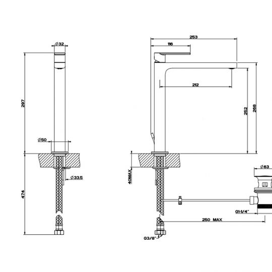 Смеситель Gessi Emporio Via manzoni с 1 отверстием 38604 схема 2