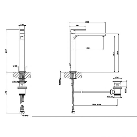 Высокий смеситель для раковины Gessi Emporio Via manzoni 38603 схема 2