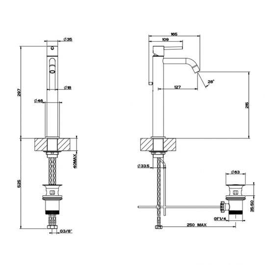 Смеситель для раковины Gessi Emporio Via tortona с 1 отверстием и донным клапаном 18603 схема 2