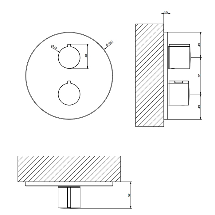 Встраиваемый смеситель для душа Gessi Emporio Via tortona на 3 позиции 38778 термостатический ФОТО