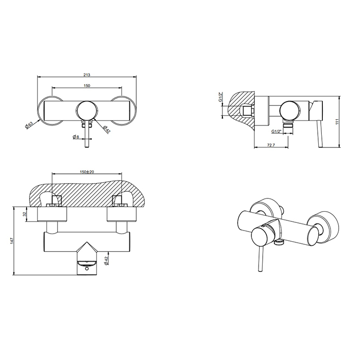 Душевой смеситель Gessi Emporio Via tortona 18631 наружного монтажа ФОТО