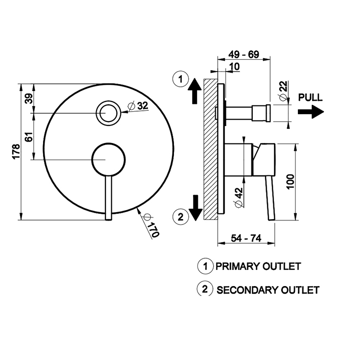 Смеситель скрытого монтажа для душа Gessi Emporio Via tortona на 2 выхода с переключателем 44667 ФОТО