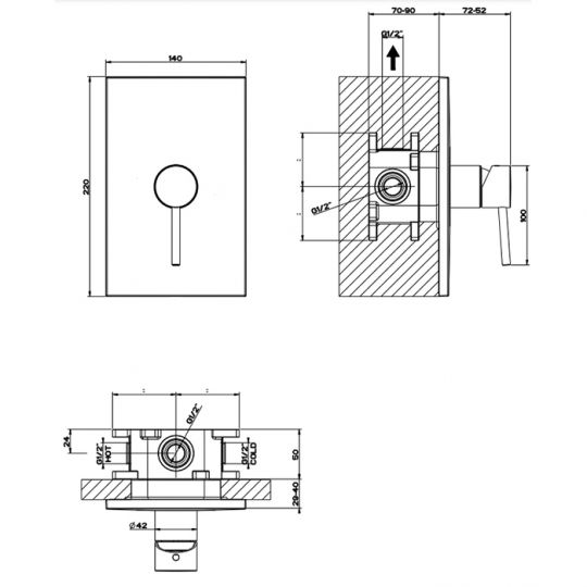 Смеситель подвесной для душа Gessi Emporio Via tortona 44662 термостатический схема 2