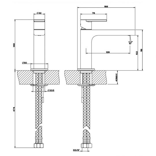 Смеситель в ванную  Gessi Emporio Via manzoni с 1 отверстием 38606 схема 2