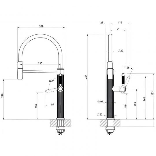 Смеситель для кухни Gessi Venti20 60634 схема 7 Смеситель для кухни Gessi Venti20 60634 схема 7