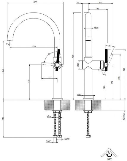 Смеситель для кухни Gessi Habito 60670 схема 7 Смеситель для кухни Gessi Habito 60670 схема 7